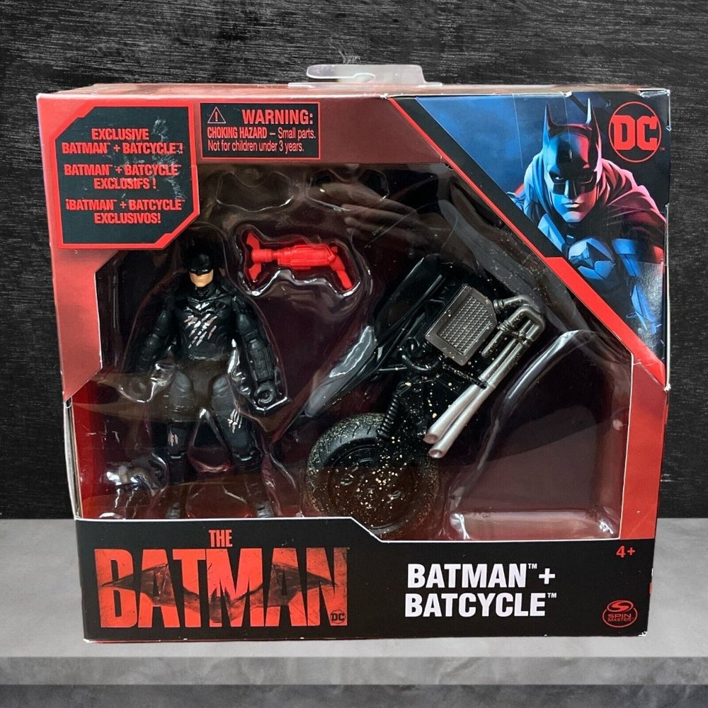 2022 DC The Batman Movie 4” BATMAN & BATCYCLE Spin Master New Sealed
